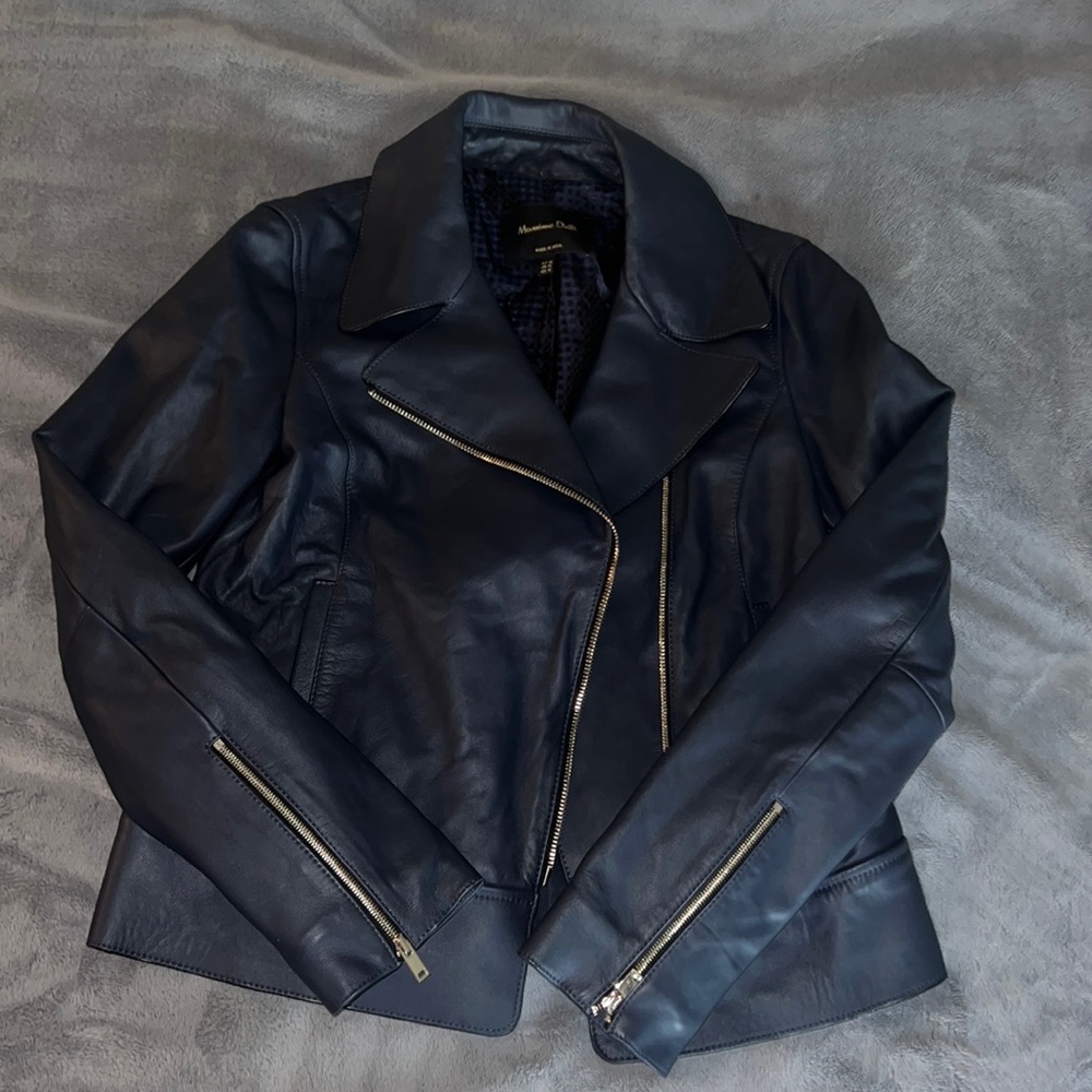 Massimo Dutti Navy leather jacket
